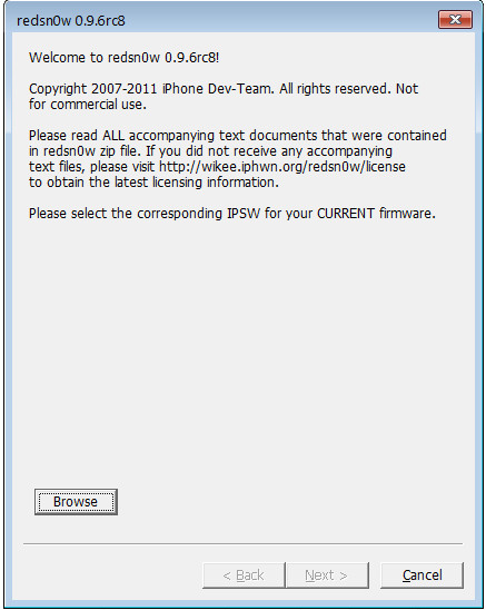redsnow0.9.6rc8 01.bmp [F.A.Q] Привязанный Jailbreak iOS 4.3 для Windows или достаём свои бубны